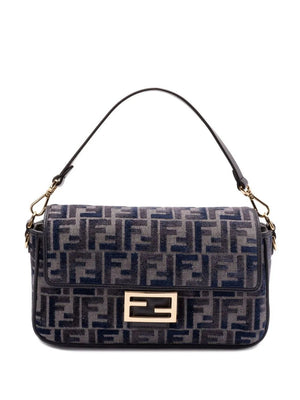 FENDI ダークブルーシェニールのミディアムバゲットバッグ