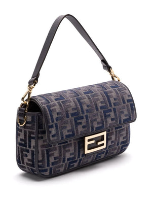 FENDI ダークブルーシェニールのミディアムバゲットバッグ