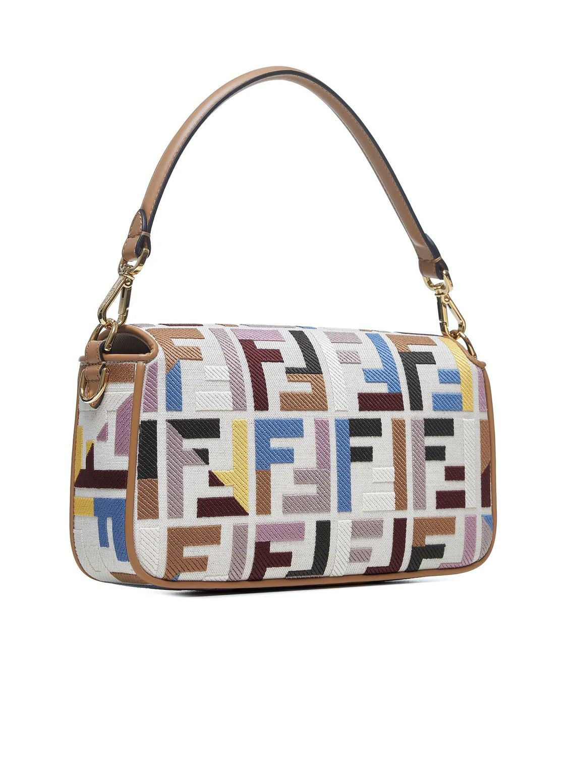 FENDI Medium Multicoloured Canvas Baguette Handbag with Embroidered Pattern