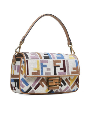 FENDI Medium Multicoloured Canvas Baguette Handbag with Embroidered Pattern