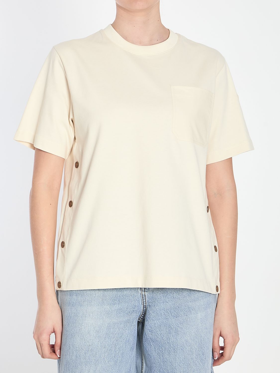 MONCLER Cotton T-Shirt with Logo Patch and Pleat Detail for Women - SS25