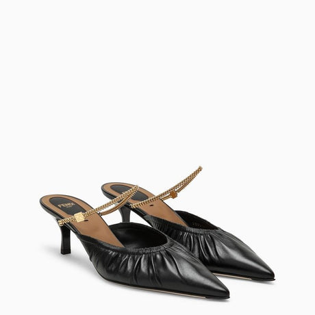 FENDI Mid-Heel Ruffled-Edge Sabot with Pointed Toe