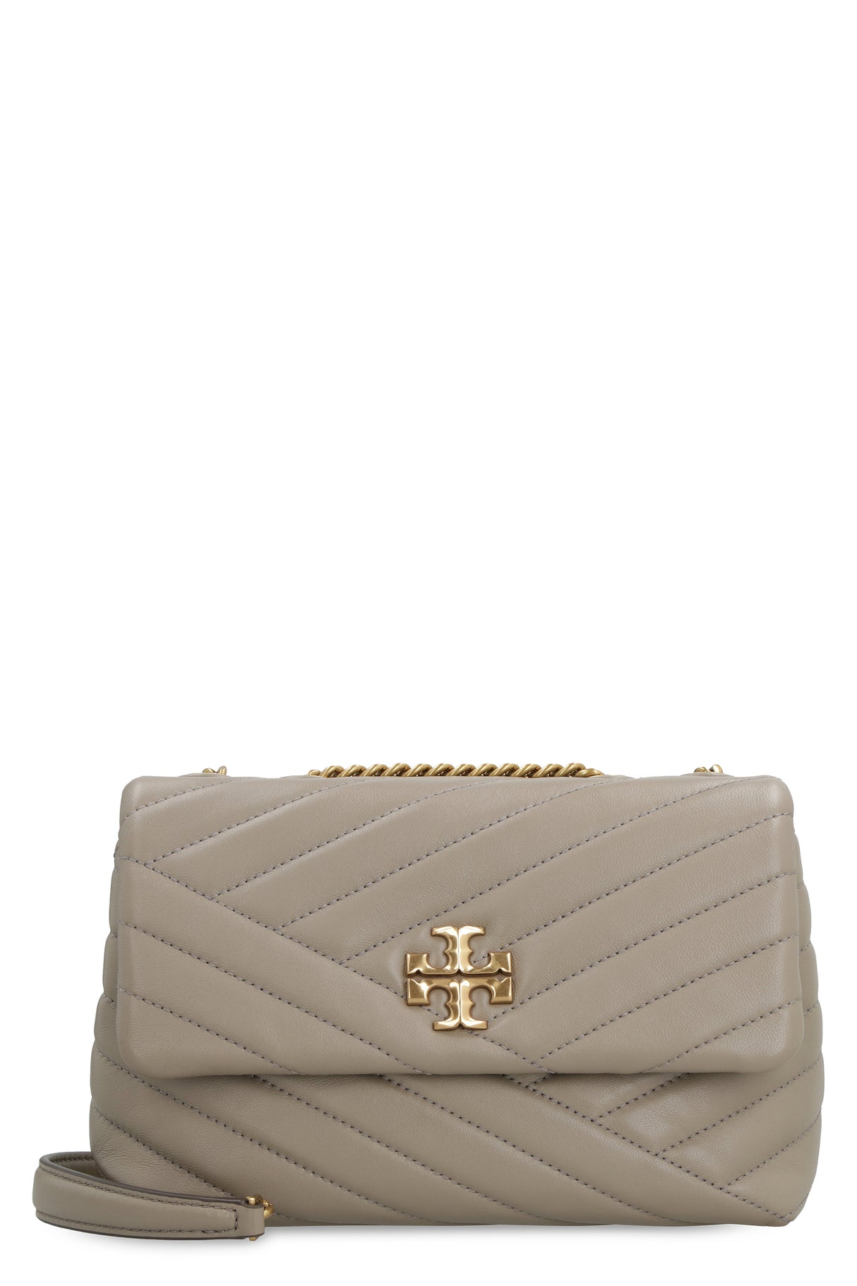 TORY BURCH シェブロンキルティング 小さめグレーレザーショルダーバッグ（女性用）