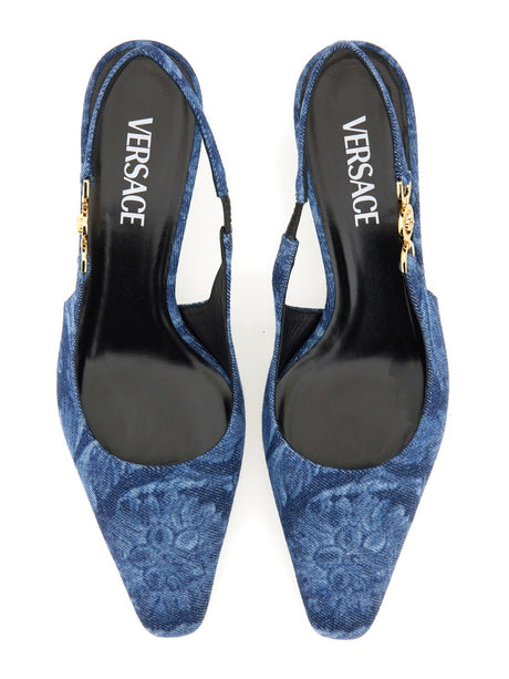 VERSACE Baroque Denim Low Pumps - Women’s Stylish Footwear