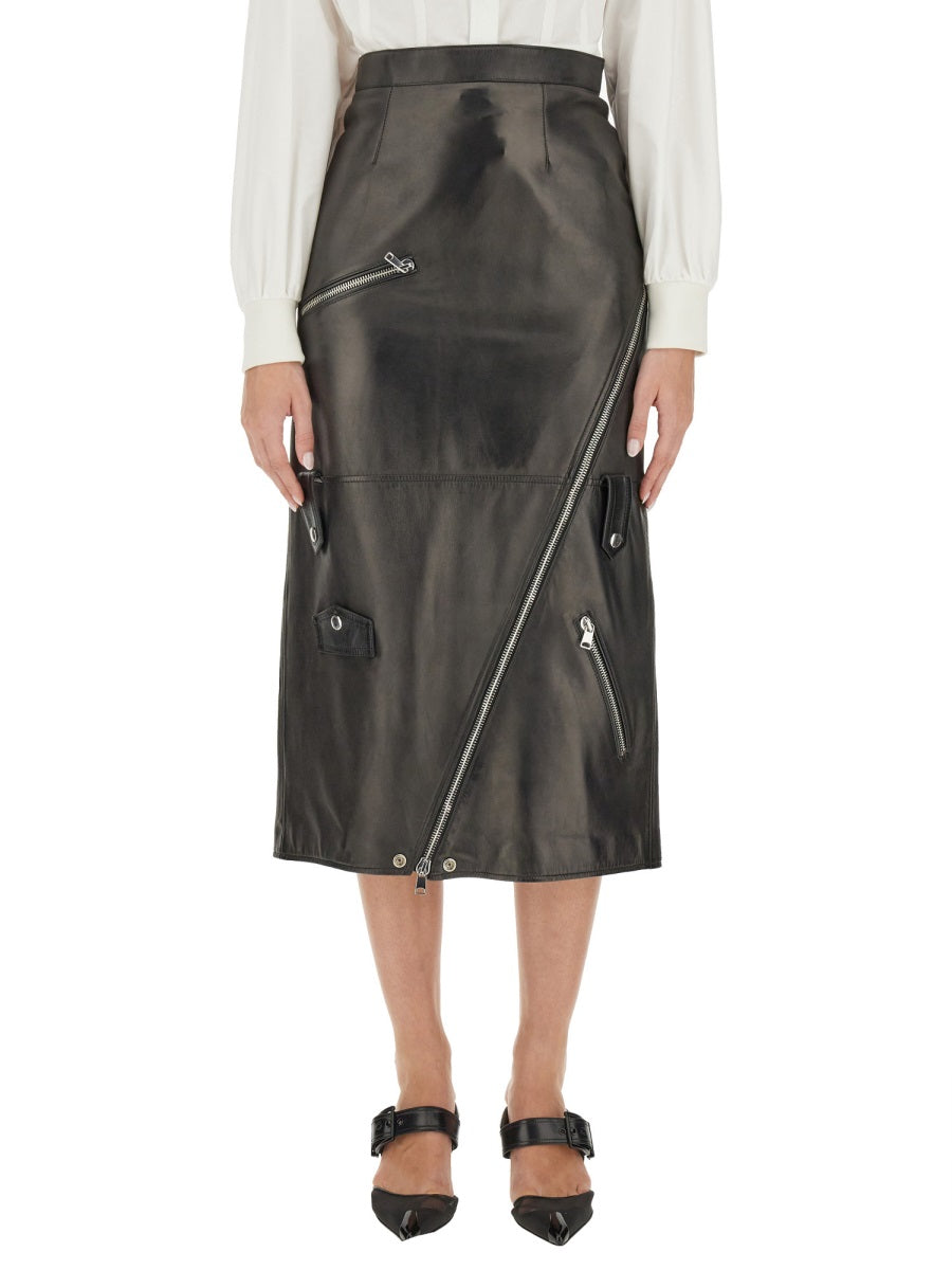 ALEXANDER McQUEEN Leather Midi Skirt - Regular Fit