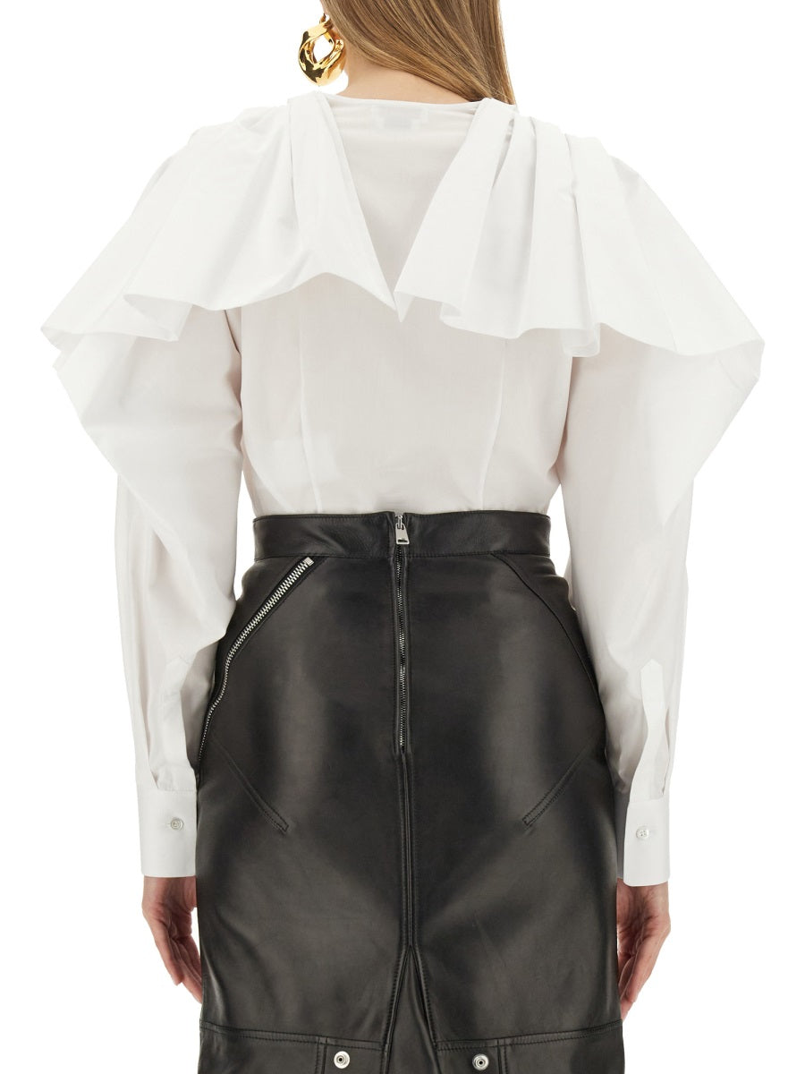 ALEXANDER McQUEEN Draped Cotton Shirt in Size 40 IT