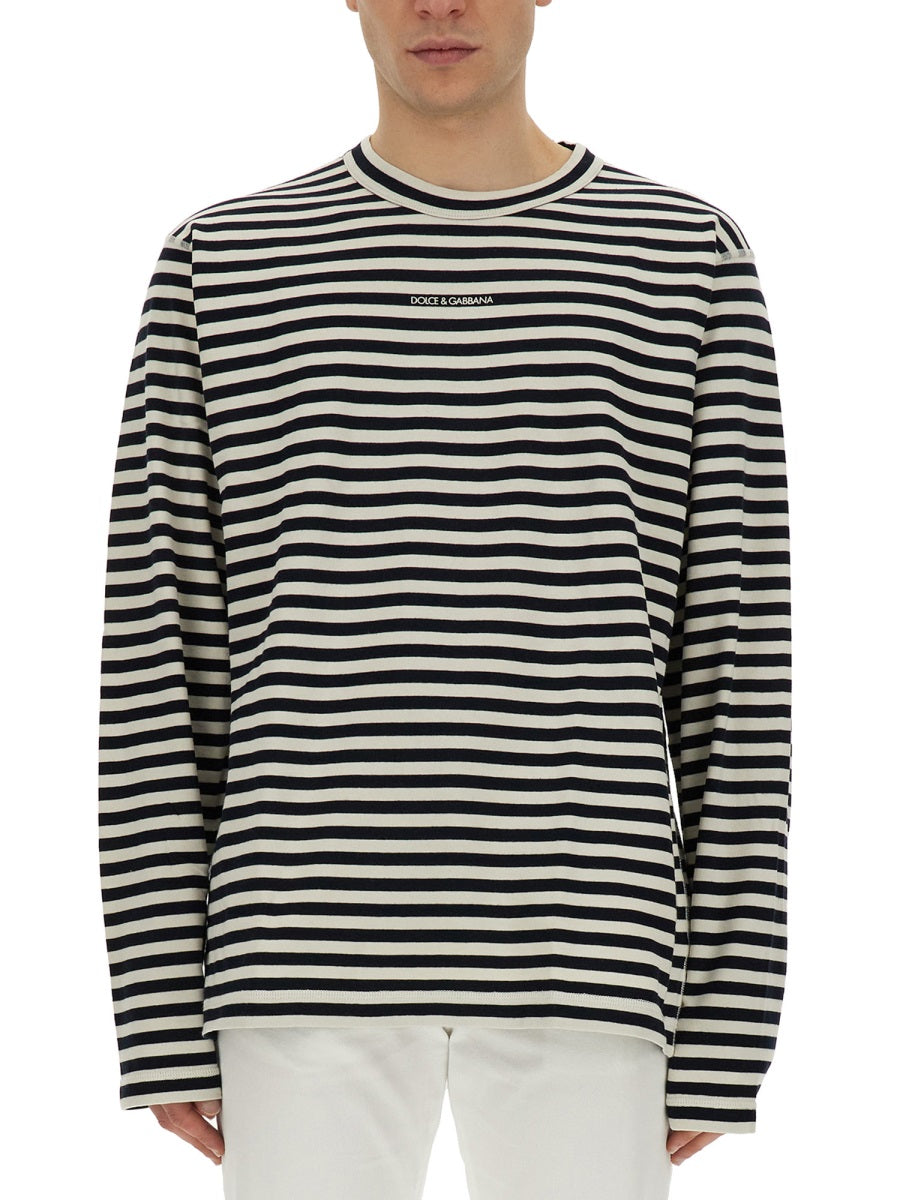 DOLCE & GABBANA Men's Regular Fit Stripe Pattern T-Shirt