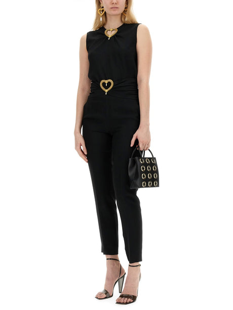 MOSCHINO Heart-Embellished Slim Fit Trousers - Size 40 IT