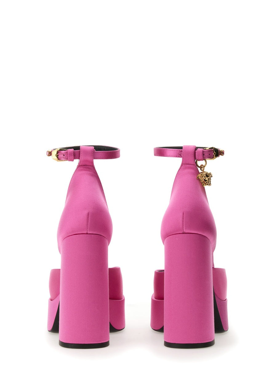 VERSACE Elevated Plateau Pumps with Adjustable Strap - 15.5 CM Heels