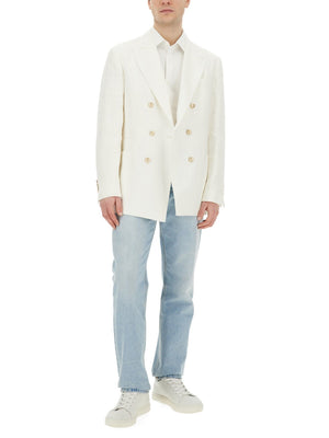 BRUNELLO CUCINELLI Men's Double-Breasted Linen Jacket - Size 50 IT