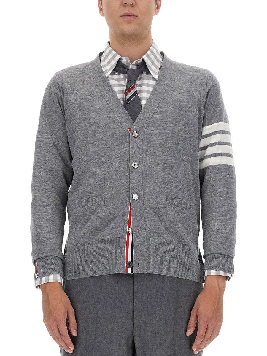 THOM BROWNE Men's Cardigan with 4-Bar Stripe - Size 3