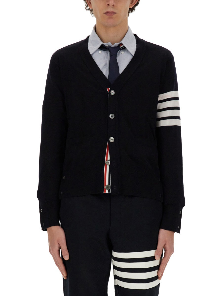 THOM BROWNE Men's Ribbed Cardigan with 4-Bar Stripe - Size 3 JP