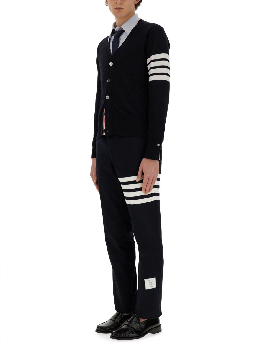 THOM BROWNE Men's Ribbed Cardigan with 4-Bar Stripe - Size 3 JP