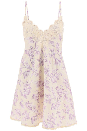 ZIMMERMANN Floral Mini Dress with Lace Trim - Size 0