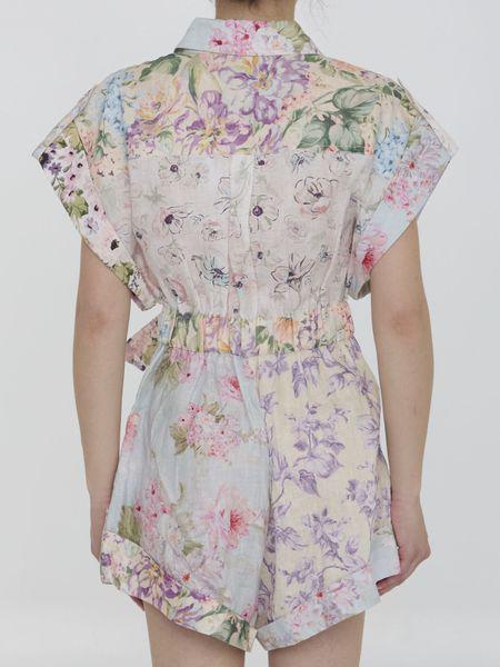 ZIMMERMANN Floral Print Linen Playsuit (Thigh-Length)