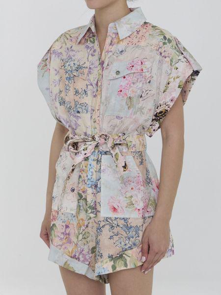 ZIMMERMANN Floral Print Linen Playsuit (Thigh-Length)