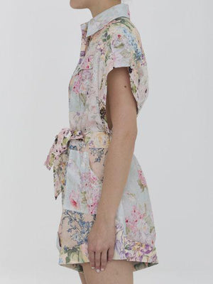 ZIMMERMANN Floral Print Linen Playsuit (Thigh-Length)