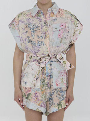 ZIMMERMANN Floral Print Linen Playsuit (Thigh-Length)