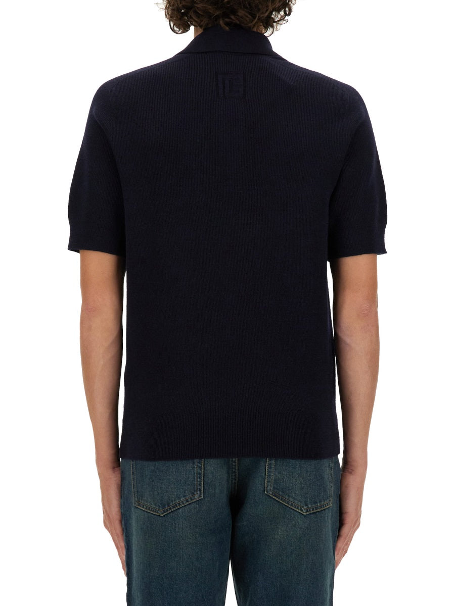 BALMAIN Men's Regular Fit Merino Wool Polo Shirt - Size L