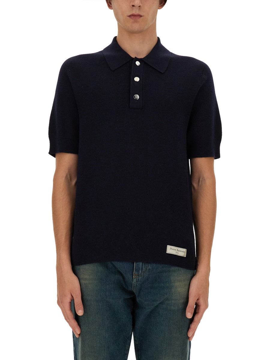 BALMAIN Men's Regular Fit Merino Wool Polo Shirt - Size L