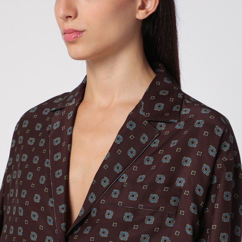 MOSCHINO COUTURE Elegant Silk Patterned Shirt with V-Neck and Long Sleeves