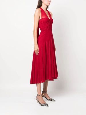 PHILOSOPHY DI LORENZO SERAFINI Short Sleeves Long Dress with Tulle and Bare Shoulder