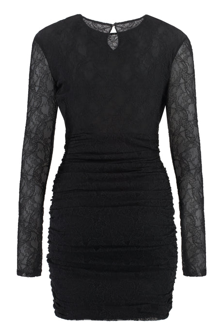 PHILOSOPHY DI LORENZO SERAFINI Stylish Black Lace Mini Dress for Women - Front Cut-Out Detail, Keyhole Button Fastening