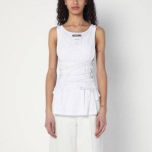 MOSCHINO COUTURE Cotton Tank Top with Laces and Double-Layer Ribbed Design