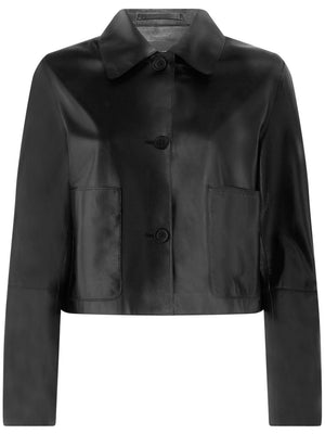 KARL LAGERFELD Women's Mini Leather Jacket with Pockets and Buttons