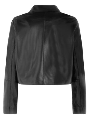 KARL LAGERFELD Women's Mini Leather Jacket with Pockets and Buttons