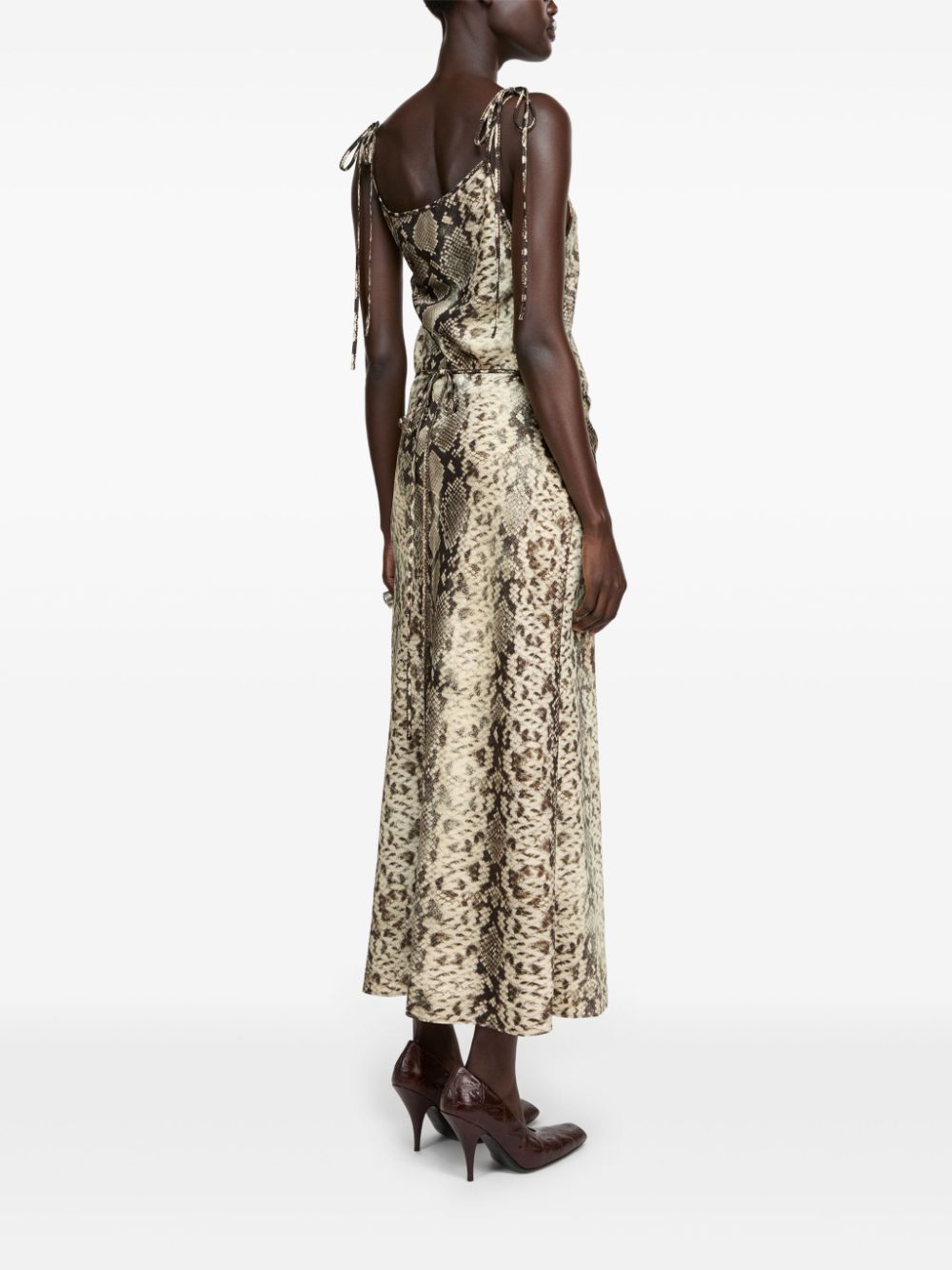 ACNE STUDIOS Satin Tie-Waist Snakeskin Print Dress