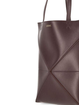 LOEWE バーガンディカーフスキンパズルフォールドトートバッグ