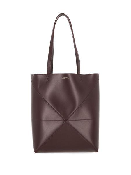 LOEWE バーガンディカーフスキンパズルフォールドトートバッグ