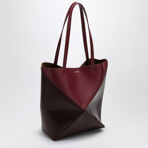 LOEWE Crimson & Dark Burgundy Leather Tote with Geometric Design