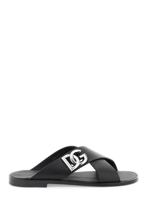 DOLCE & GABBANA Men's Leather Sandals with Metal Logo