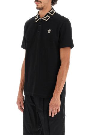 VERSACE Men's Greek Collar Polo Shirt in Mixed Colours