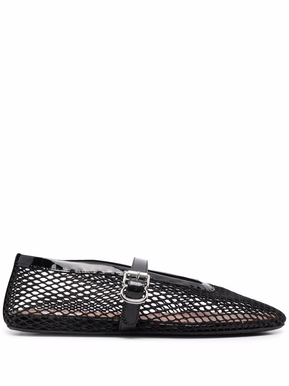 ALAIA Fishnet Ballerinas with Adjustable Buckle Strap - Women's