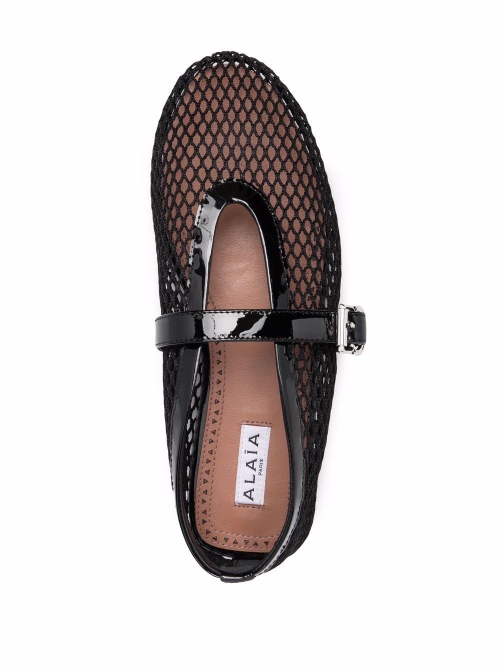 ALAIA Fishnet Ballerinas with Adjustable Buckle Strap - Women's