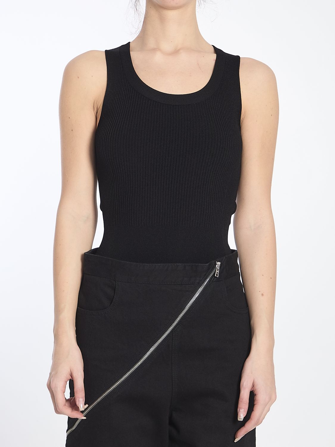 ALAÏA Sleeveless Mini Ribbed Knit Bodysuit