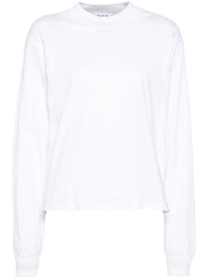 ALAÏA Embroidered Logo Long-Sleeved Cotton T-Shirt