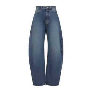 ALAÏA High-Waisted Barrel-Leg Faded Denim Jeans