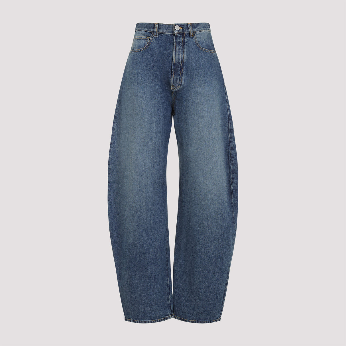 ALAÏA High-Waisted Barrel-Leg Faded Denim Jeans