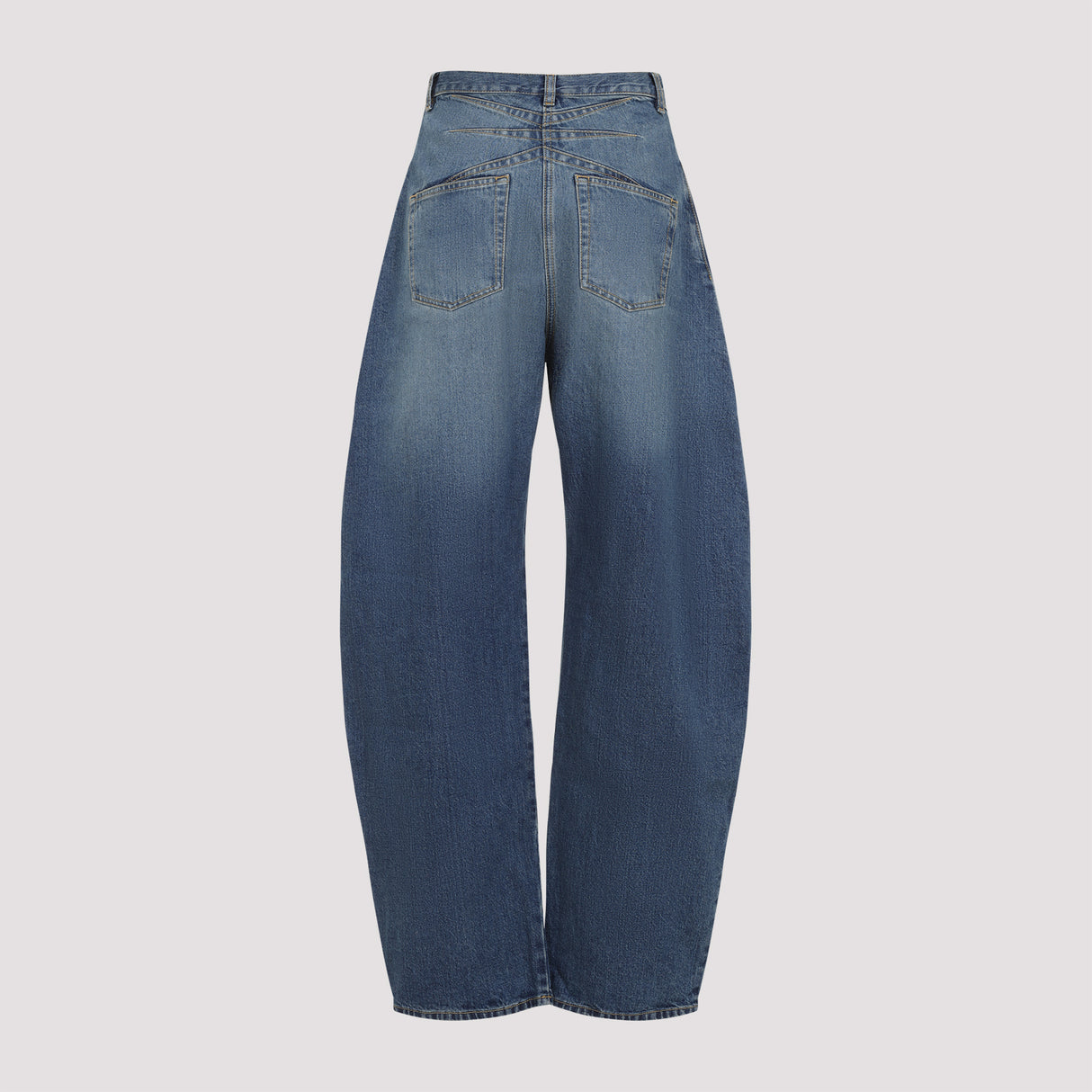 ALAÏA High-Waisted Barrel-Leg Faded Denim Jeans