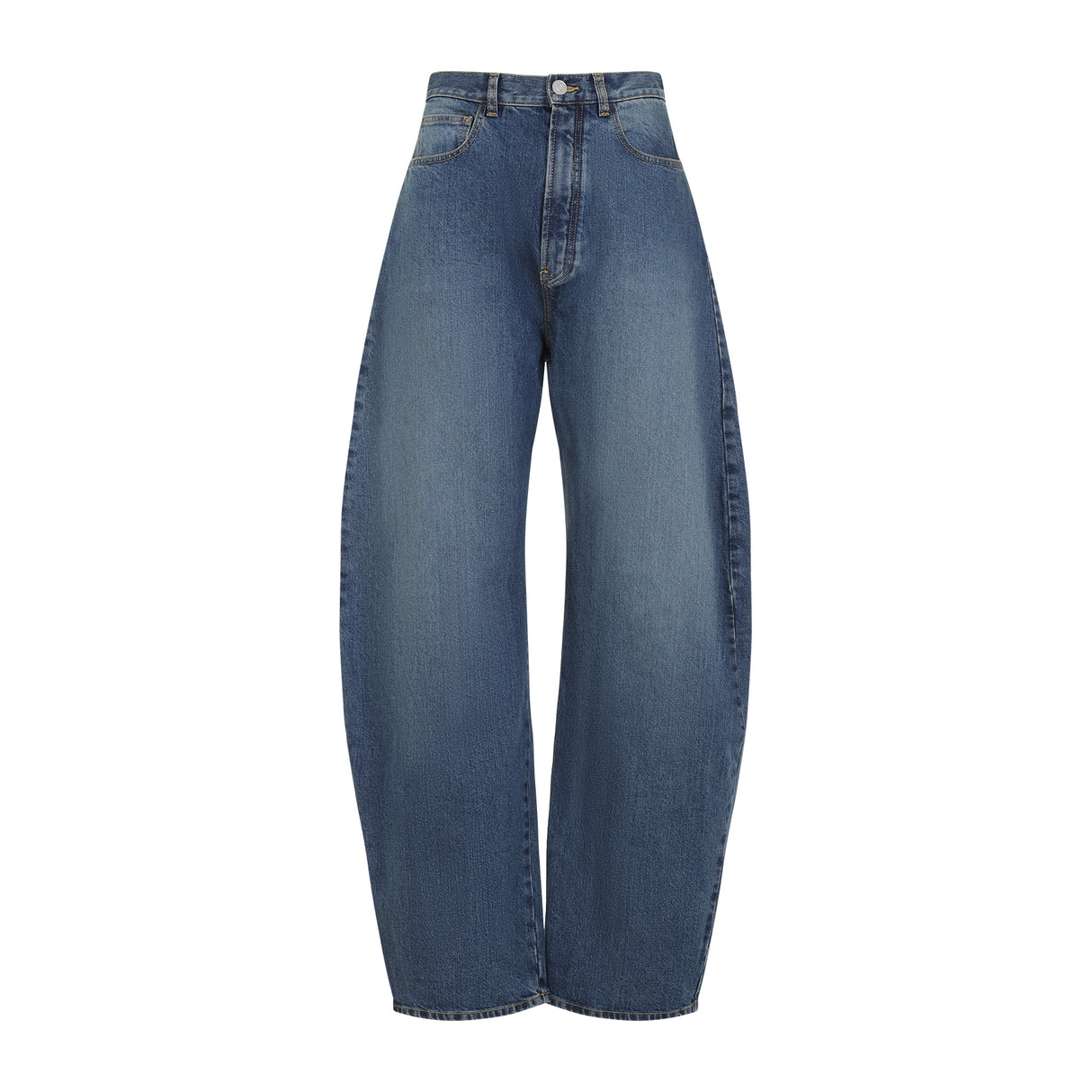 ALAÏA High-Waisted Barrel-Leg Faded Denim Jeans