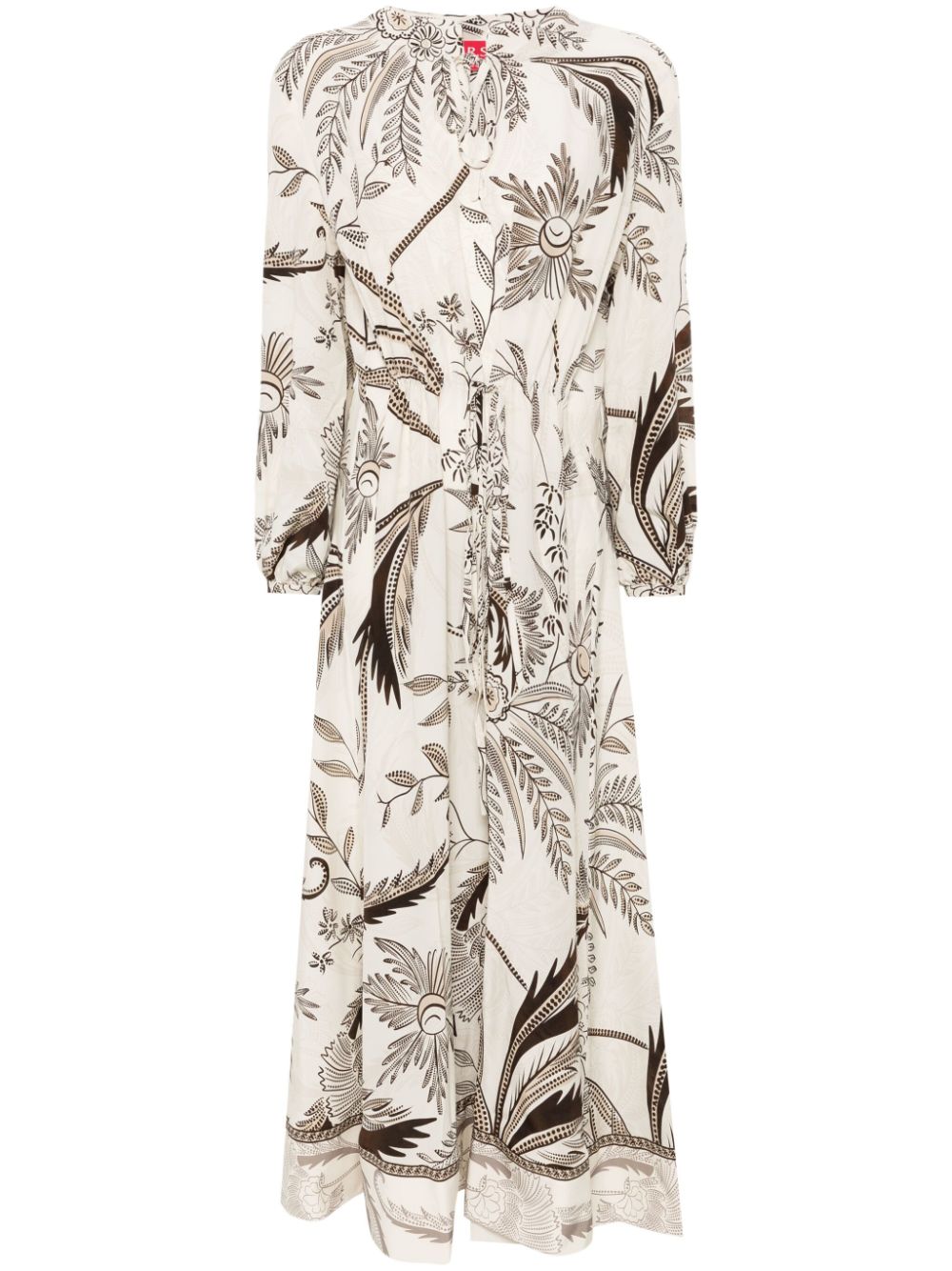 F.R.S FOR RESTLESS SLEEPERS Long Sleeve Botanical Print Silk Dress