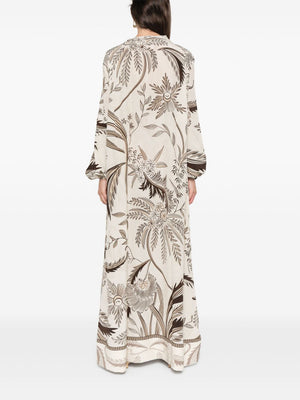 F.R.S FOR RESTLESS SLEEPERS Long Sleeve Botanical Print Silk Dress