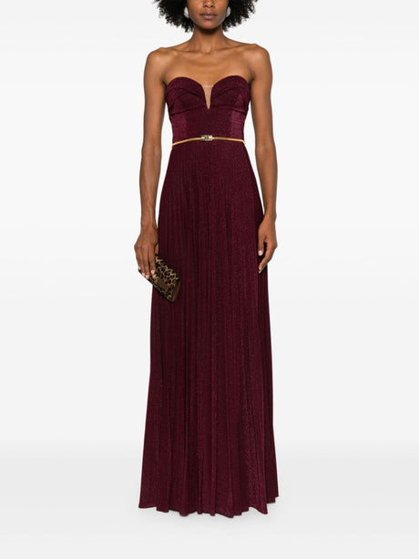 ELISABETTA FRANCHI Chic Burgundy Dress with Pleated Skirt and Belt