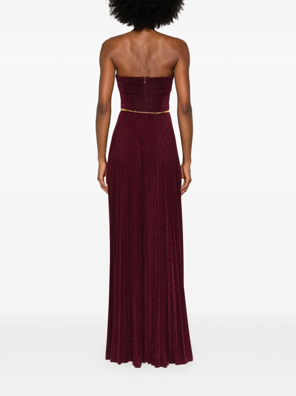 ELISABETTA FRANCHI Chic Burgundy Dress with Pleated Skirt and Belt