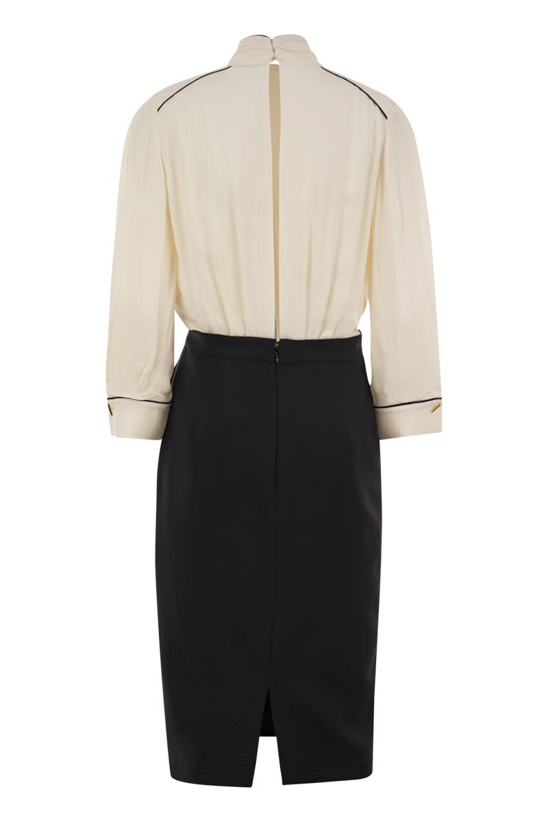 ELISABETTA FRANCHI Georgette & Crepe Two-Piece Dress with Piping - Below-the-Knee Length