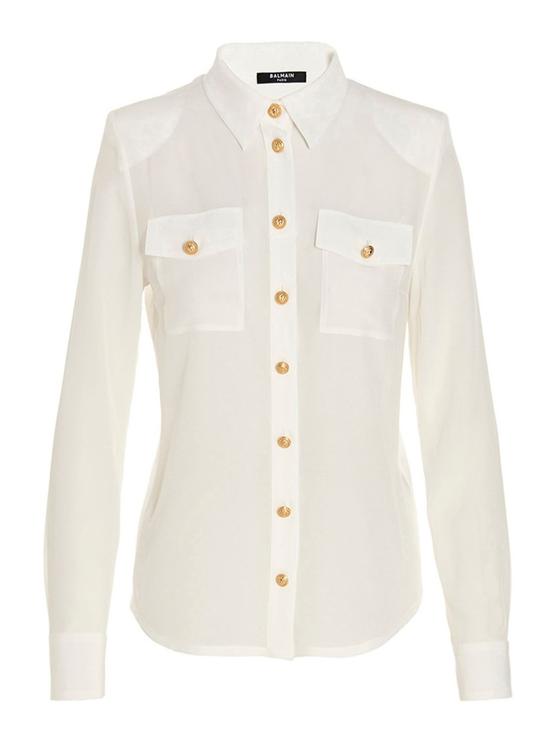 BALMAIN Blanc Buttoned Crepe of Chine Shirt for Women - FW23 Collection